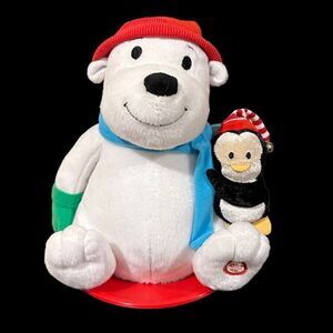 Hallmark 2008 Snowtime Pals Animated Sledding Polar bear and Penguin